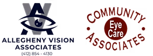 Allegheny Vision Associates and Community Eye Care Associates logos on a black background