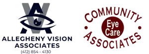 Allegheny Vision Associates and Community Eye Care Associates logos on a black background