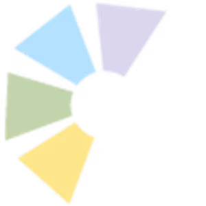A colorful circular pattern with six different colored triangles on a black background