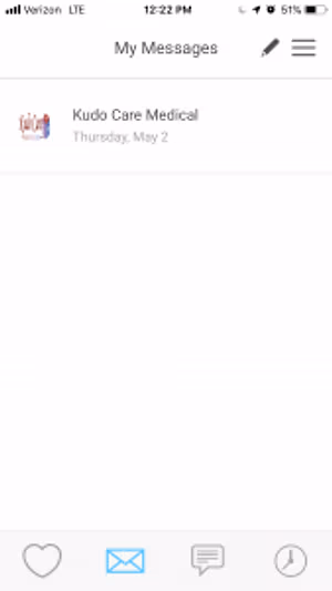 Screenshot of a message from 'Kudo Care Medical' with a date of 'Thursday, May 2' and a blue logo.