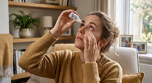 woman using eye drops