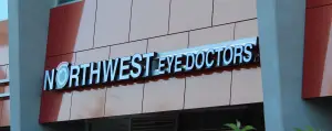 Northwest Eye Doctors building exterior with a sign that reads Northwest Eye Doctors