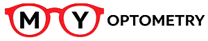 My Optometry logo featuring red glasses frames with the letters M and Y