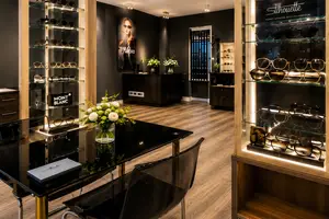 Montblanc Eyewear Store Interior with Display Cases and Flowers