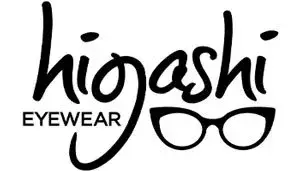 Hiogashi Eyewear logo featuring a pair of glasses with 'Hiogashi Eyewear' text