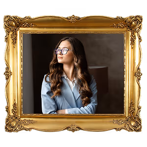 A picture of a woman in a gold picture frame