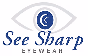 See Sharp Eyewear logo featuring a stylized eye with a crescent moon inside