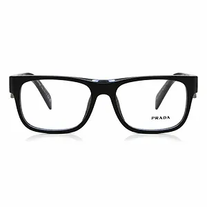 Black Prada rectangular eyeglass frames on a white background