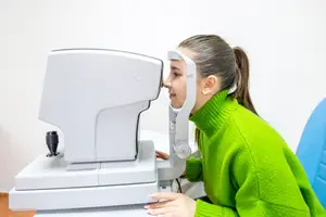 young woman eye exam