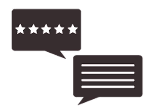 Two speech bubbles, one with five stars and the other empty