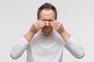 A man covering his eyes with his hands
