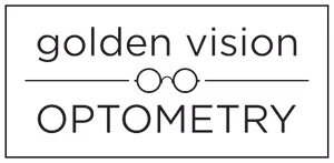 Golden Vision Optometry logo in white on a black background