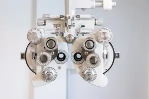 Close-up of a phoropter used for vision testing