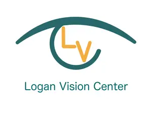 Logan Vision Center logo featuring a stylized eye with a bright yellow V