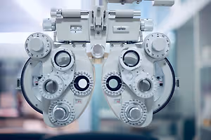 Close-up of an ophthalmic instrument used for testing vision and examining the eyes