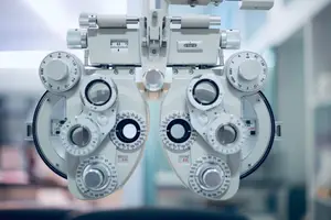 Close-up of an ophthalmic instrument used for testing vision and examining the eyes