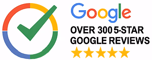 Over 300 5-star Google reviews with a green tick in a circle