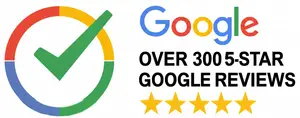 Over 300 5-star Google reviews with a green tick in a circle