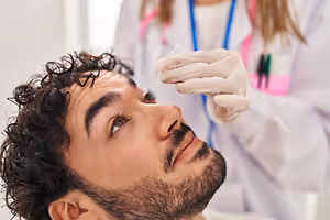 A man getting his nose swabbed for a COVID-19 test