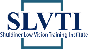 Shudiner Low Vision Training Institute logo featuring blue text on a gray background