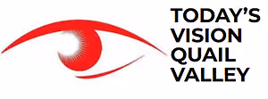 Today's Vision Quail Valley logo featuring a red eye icon and black text on a white background