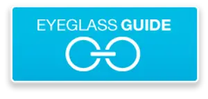 Eyeglass Guide logo with a symbol and text on a blue background
