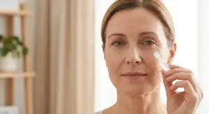 A woman applying something to her face