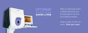 A poster with a picture of an optomap machine and text about retinal exams
