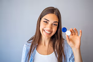Woman carrying contacts case