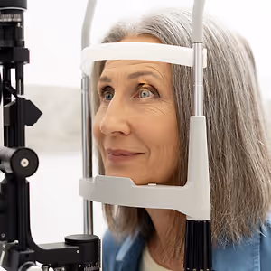 senior woman having diabetic eye exam