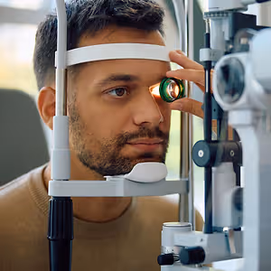 man having dilated eye exam