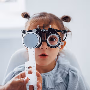 young girl close up eye exam