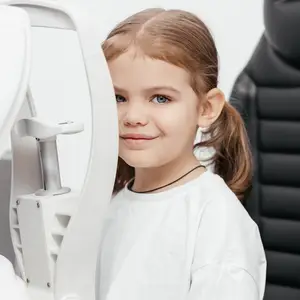 happy young girl smiling eye exam