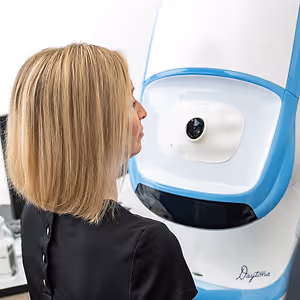 female close up during an eye exam in The Woodlands