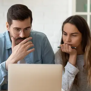 looking at laptop