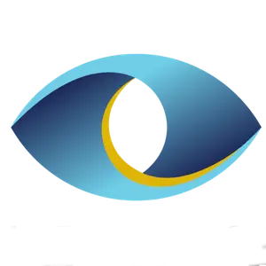 Blue eye with yellow iris and black pupil on black background