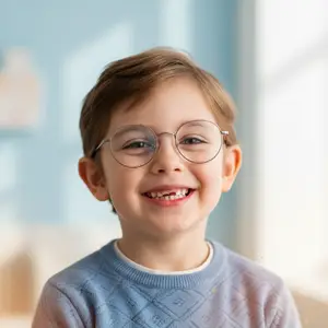 A smiling boy with glasses