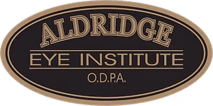Aldridge Eye Institute logo with a black background and gold border, featuring the text 'Aldridge Eye Institute O.D.P.A.'
