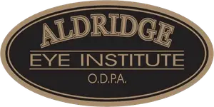 Aldridge Eye Institute logo with a black background and gold border, featuring the text 'Aldridge Eye Institute O.D.P.A.'