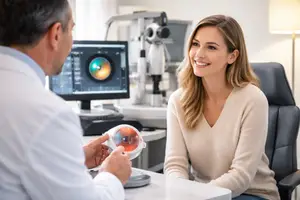 Woman having an eye examination with a doctor in an office