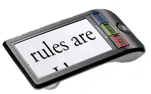 An electronic device with the words 'rules are' displayed on its screen