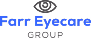 Farr Eyecare Group logo featuring an eye symbol and blue text on a black background