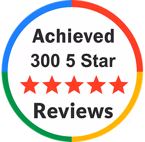 5 star review badge for achieving 300 reviews