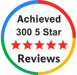 5 star review badge for achieving 300 reviews