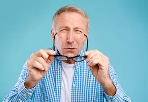 business man adjusting glasses