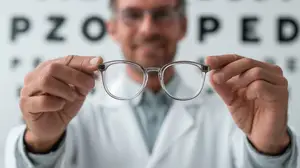 A male doctor holding glasses in front of a sign that reads 'PZOP PED'.