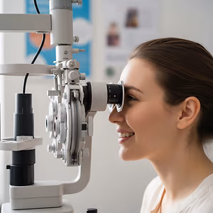 A woman undergoing an eye exam