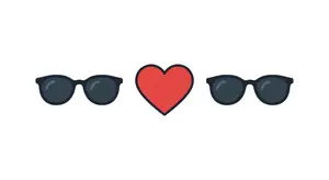 An illustration of two sunglasses with a heart in the middle