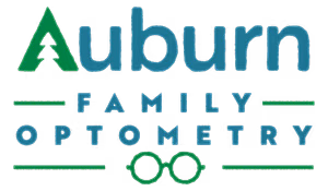 Auburn Family Optometry logo featuring text and glasses icon