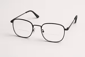 black square eyeglasses with clear lenses
